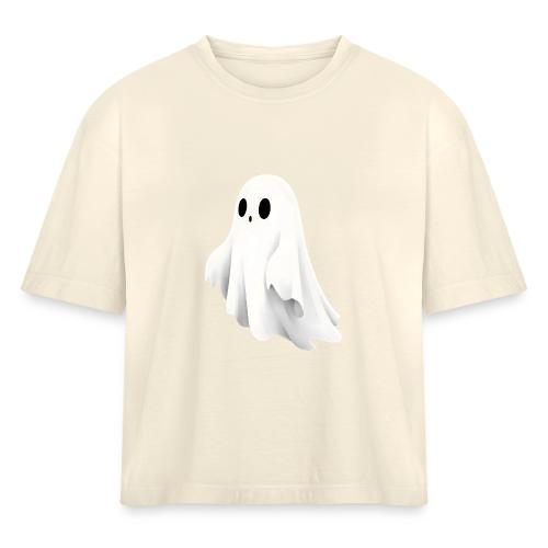 Cute Ghost Cartoon Design - Women's Heavyweight Cropped T-Shirt
