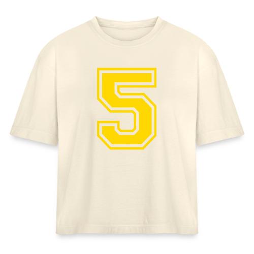 Number 5 in a classic athletic collegiate font - Women's Heavyweight Cropped T-Shirt