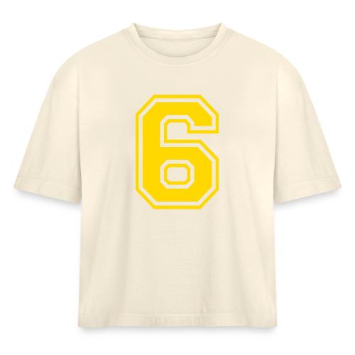Number 6 in a classic athletic collegiate font - Women's Heavyweight Cropped T-Shirt