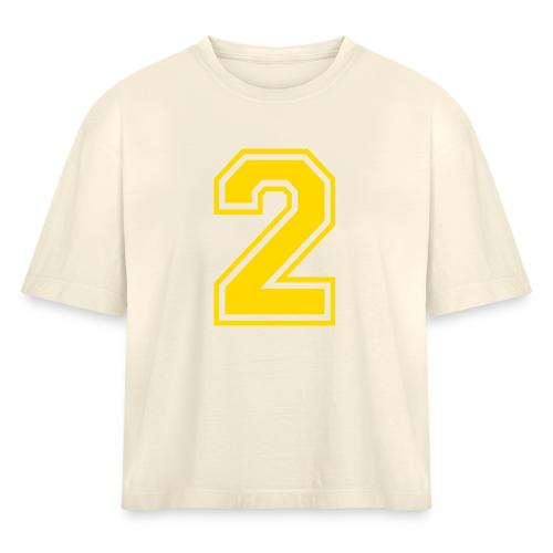 Number 2 in a classic athletic collegiate font - Women's Heavyweight Cropped T-Shirt