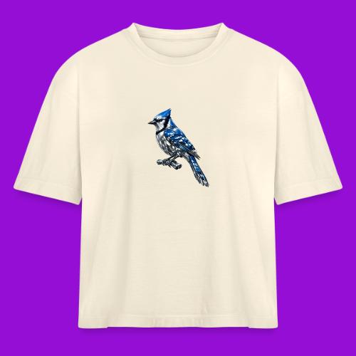 Silver Blue Jay on Perch - Women's Heavyweight Cropped T-Shirt
