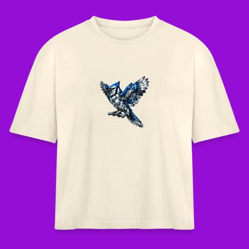 Silver Blue Jay Open Wing Perch - Women's Heavyweight Cropped T-Shirt