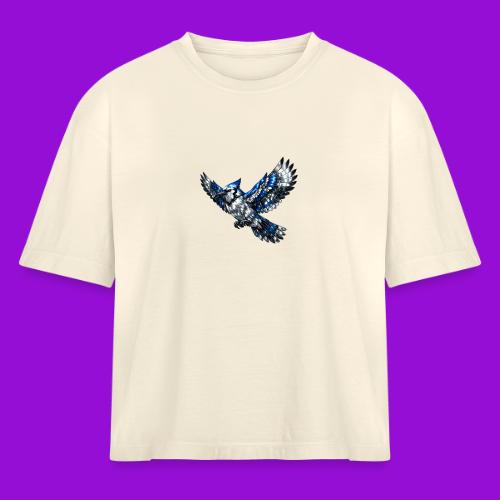 Silver Blue Jay in Flight - Women's Heavyweight Cropped T-Shirt