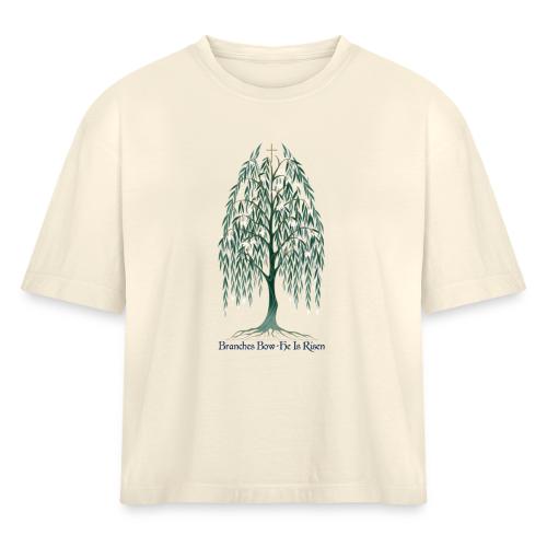 Easter Branches Bow Willow T Shirt, Easter Gift - Women's Heavyweight Cropped T-Shirt