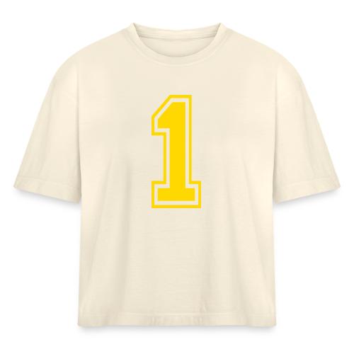 Number 1 in a classic athletic collegiate font - Women's Heavyweight Cropped T-Shirt
