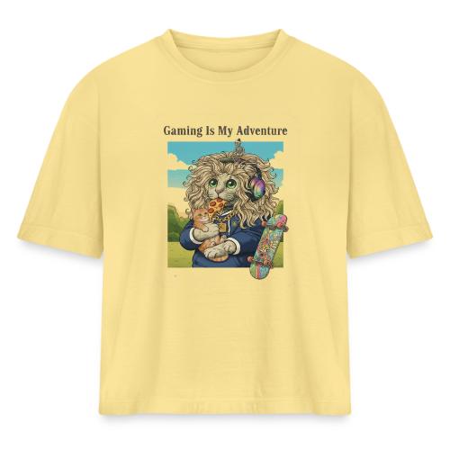 Gaming Cat Adventure: Pizza & Skates - Women's Heavyweight Cropped T-Shirt