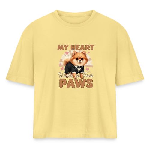 My Heart Walks on Four Paws – Pomeranian tee - Women's Heavyweight Cropped T-Shirt