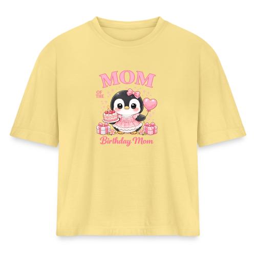 Cute Penguin Birthday Mom Kawaii Cake Balloon Gift - Women's Heavyweight Cropped T-Shirt