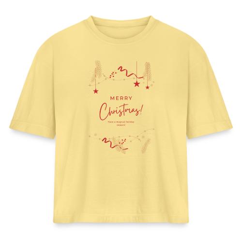 Merry Christmas Typography Design - Women's Heavyweight Cropped T-Shirt
