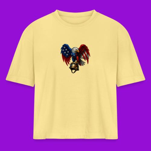 American Flag Bald Eagle - Helmet - Women's Heavyweight Cropped T-Shirt