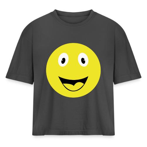 Yellow Happy Face Print - Women's Heavyweight Cropped T-Shirt