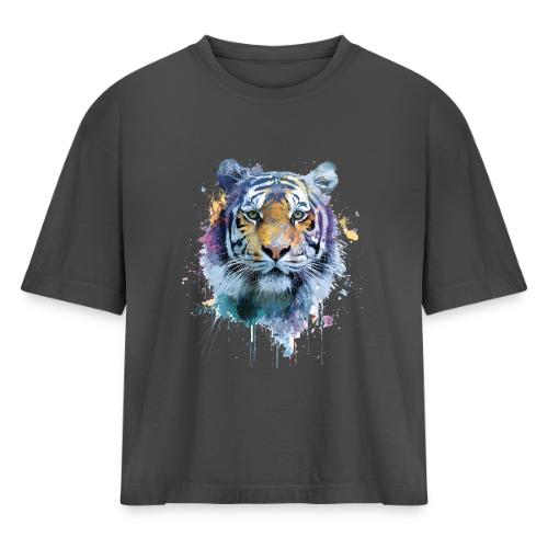 Splash-Art Tiger Face - Women's Heavyweight Cropped T-Shirt