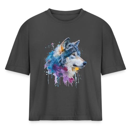 Splash-Art Wolf Head - Women's Heavyweight Cropped T-Shirt
