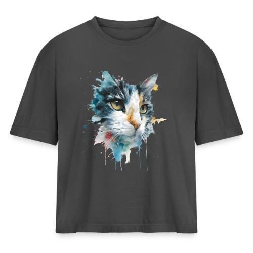 Watercolor cat face - Women's Heavyweight Cropped T-Shirt