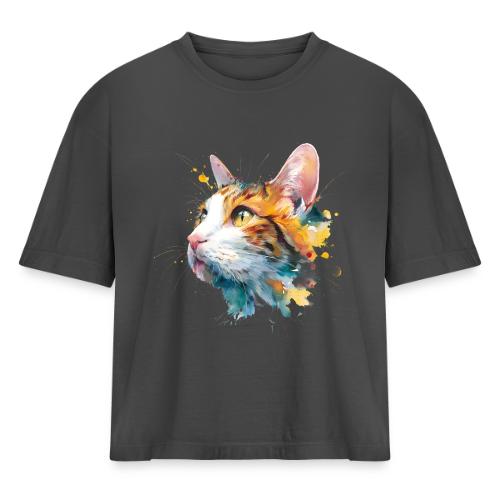Cat: Feline Ink Burst - Women's Heavyweight Cropped T-Shirt