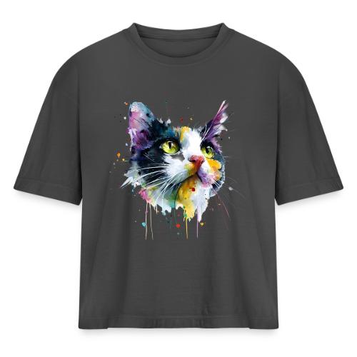 Cat: Painted Purr Expression - Women's Heavyweight Cropped T-Shirt