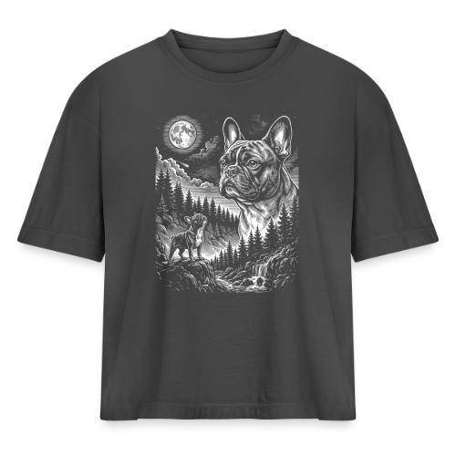 Vintage French Bulldog Moon Howling Tee - Women's Heavyweight Cropped T-Shirt