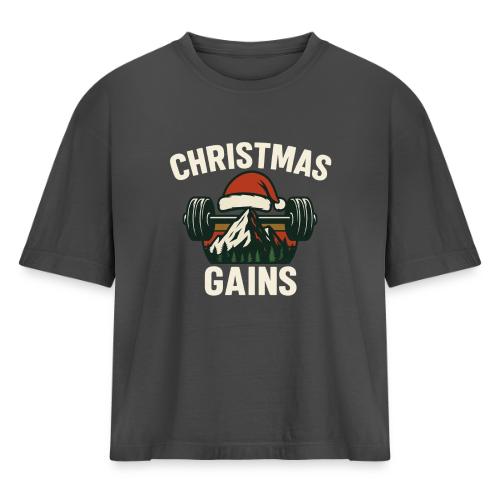 Christmas Gains – Santa Barbell Power - Women's Heavyweight Cropped T-Shirt