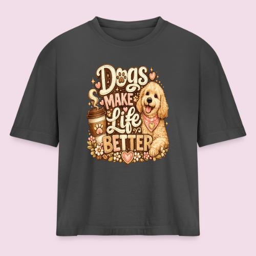 Dogs Make Life Better | Faux Embroidery Style - Women's Heavyweight Cropped T-Shirt