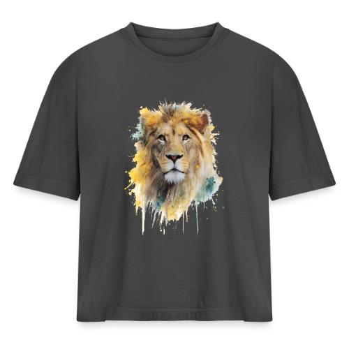 Watercolor Lion Portrait - Women's Heavyweight Cropped T-Shirt