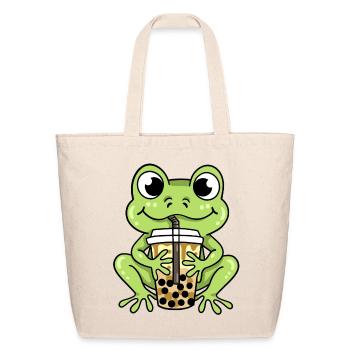 Frog Bubble Tea - Eco-Friendly Cotton Tote - natural - Front