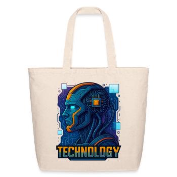 Futuristic Cyber Tech Portrait - Eco-Friendly Cotton Tote - natural - Front