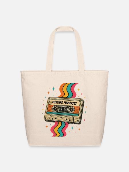 Mixtape Memories Retro Cassette Tape Design - Eco-Friendly Cotton Tote - natural