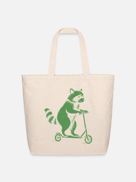 Funny Raccoon Riding Scooter Retro Animal Art - Eco-Friendly Cotton Tote - natural