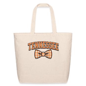 Preppy Tennessee Orange and White Checkerboard Bow - Eco-Friendly Cotton Tote - natural - Front