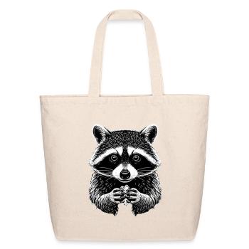 Raccoon Engraved Mono Charm - Eco-Friendly Cotton Tote - natural - Front