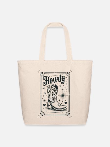 Howdy Boots Western Night - Eco-Friendly Cotton Tote - natural