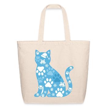 Blue Cat Paw Snowfall - Eco-Friendly Cotton Tote - natural - Front
