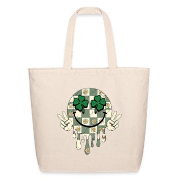 Groovy Shamrock Smile Face St Patricks Day Men Kid - Eco-Friendly Cotton Tote - natural - Front
