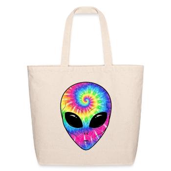 Psychedelic Alien TieDye Face - Eco-Friendly Cotton Tote - natural - Front