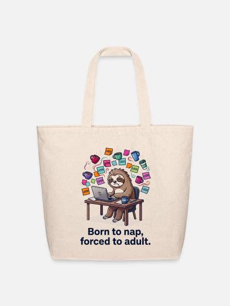Born to Nap, Forced to Adult Sloth - Eco-Friendly Cotton Tote - natural