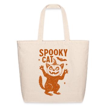 Spooky Cat Scary Happy Halloween Holiday Occasion - Eco-Friendly Cotton Tote - natural - Front