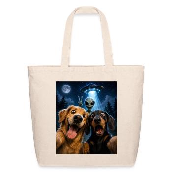 Cosmic Paws UFO Selfie dog selfie  - Eco-Friendly Cotton Tote - natural - Front