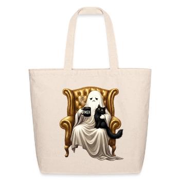 Boojee Ghost Holding Black Cat Meh Mug Retro  - Eco-Friendly Cotton Tote - natural - Front