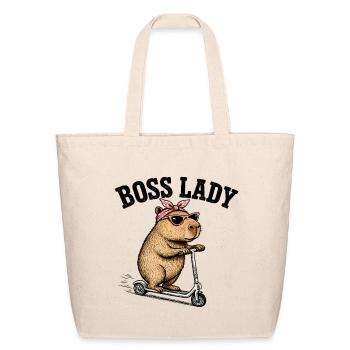 Funny Capybara Boss Lady Scooter Riding Tee - Eco-Friendly Cotton Tote - natural - Front