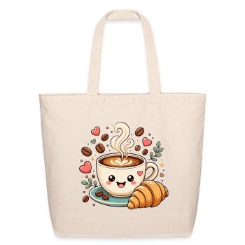 Cute Coffee Cup and Croissant - Eco-Friendly Cotton Tote - natural - Front