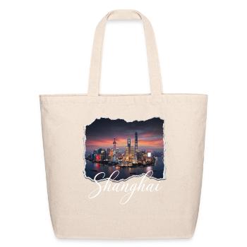 Shanghai Skyline Tear Art - Eco-Friendly Cotton Tote - natural - Front