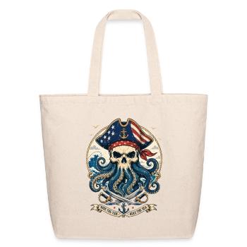 American Kraken Skull Pirate Emblem - Eco-Friendly Cotton Tote - natural - Front