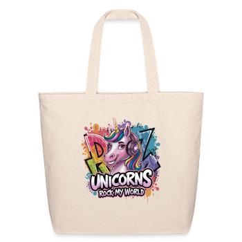  Unicorns Rock My World Rainbow Graffiti - Eco-Friendly Cotton Tote - natural - Front