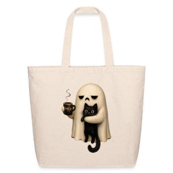 Meh Ghost and Cat Mug - Eco-Friendly Cotton Tote - natural - Front