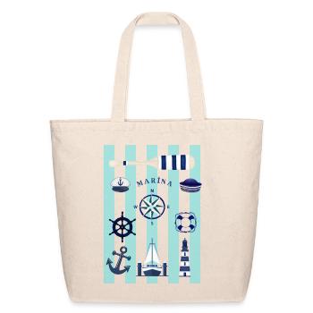 Azure Nautical Stripe Artwork - Eco-Friendly Cotton Tote - natural - Front