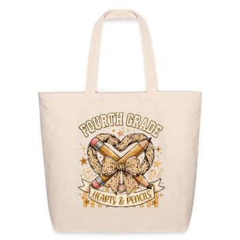 Fourth Grade Hearts & Pencils Leopard - Eco-Friendly Cotton Tote - natural - Front