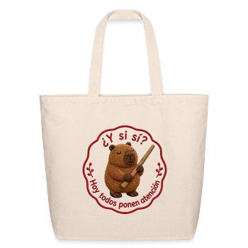 Bear with Drumstick Motto - Eco-Friendly Cotton Tote - natural - Front