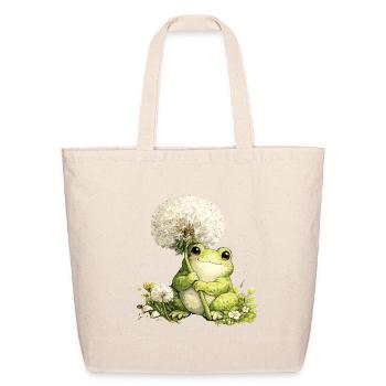 Cute Frog With Dandelion Nature Woodland Animal - Eco-Friendly Cotton Tote - natural - Front