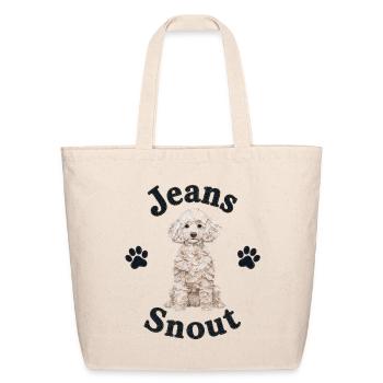 White Poodle Denim Patch Art - Eco-Friendly Cotton Tote - natural - Front
