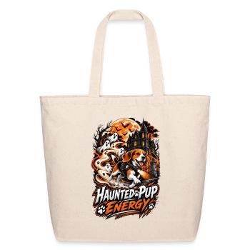 Haunted Pup Energy Beagle Halloween Shirt - Eco-Friendly Cotton Tote - natural - Front